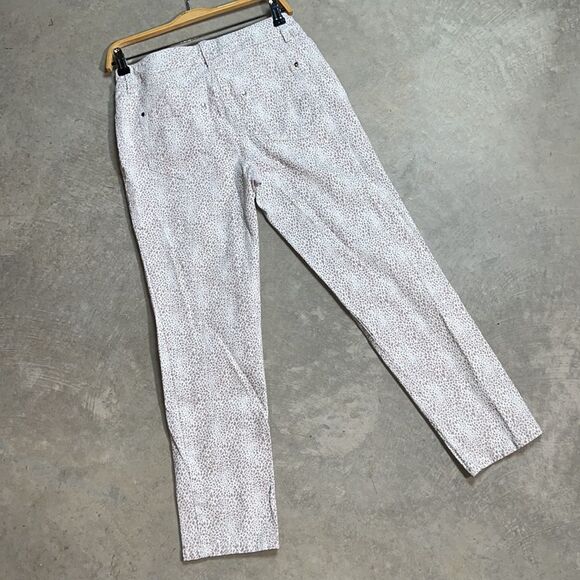 WHITE/ Light Brown Cheetah Print Skinny Jeans Tanjay Petites Size 8 P - Picture 5 of 6
